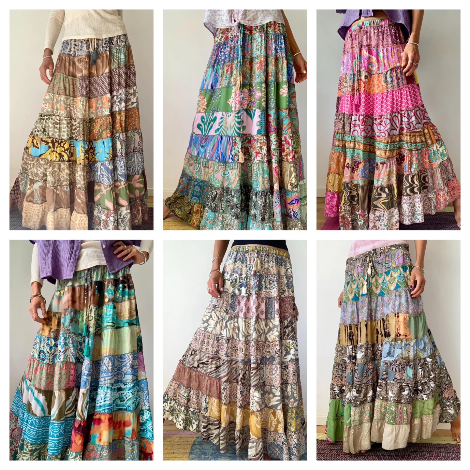 Wholesale Lot  Frilled boho skirt for summer festivals tiered hippie maxi skirts