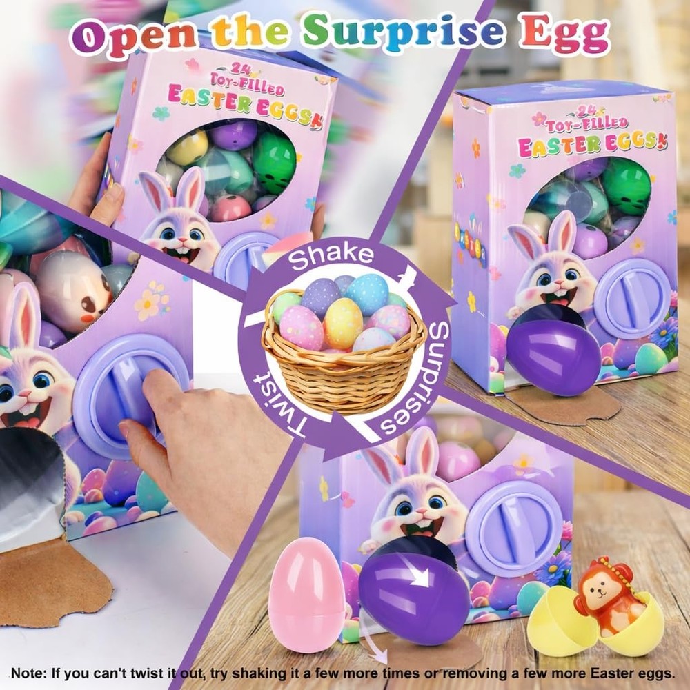 24PCS Prefilled Easter Eggs with Toys Inside - Gumball Machine Style Easter E...