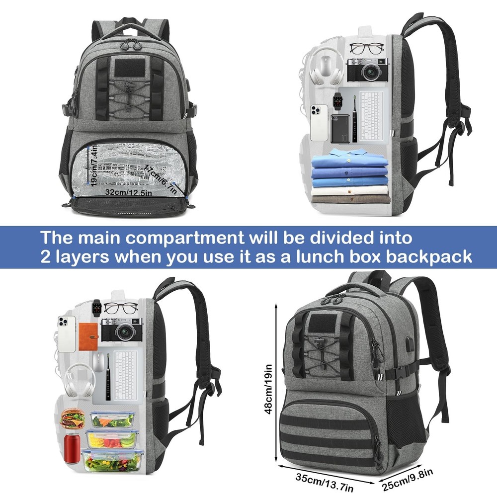 Laptop Lunch Backpack for Men - 40L Large Capacity Work Backpack with Lunch C...