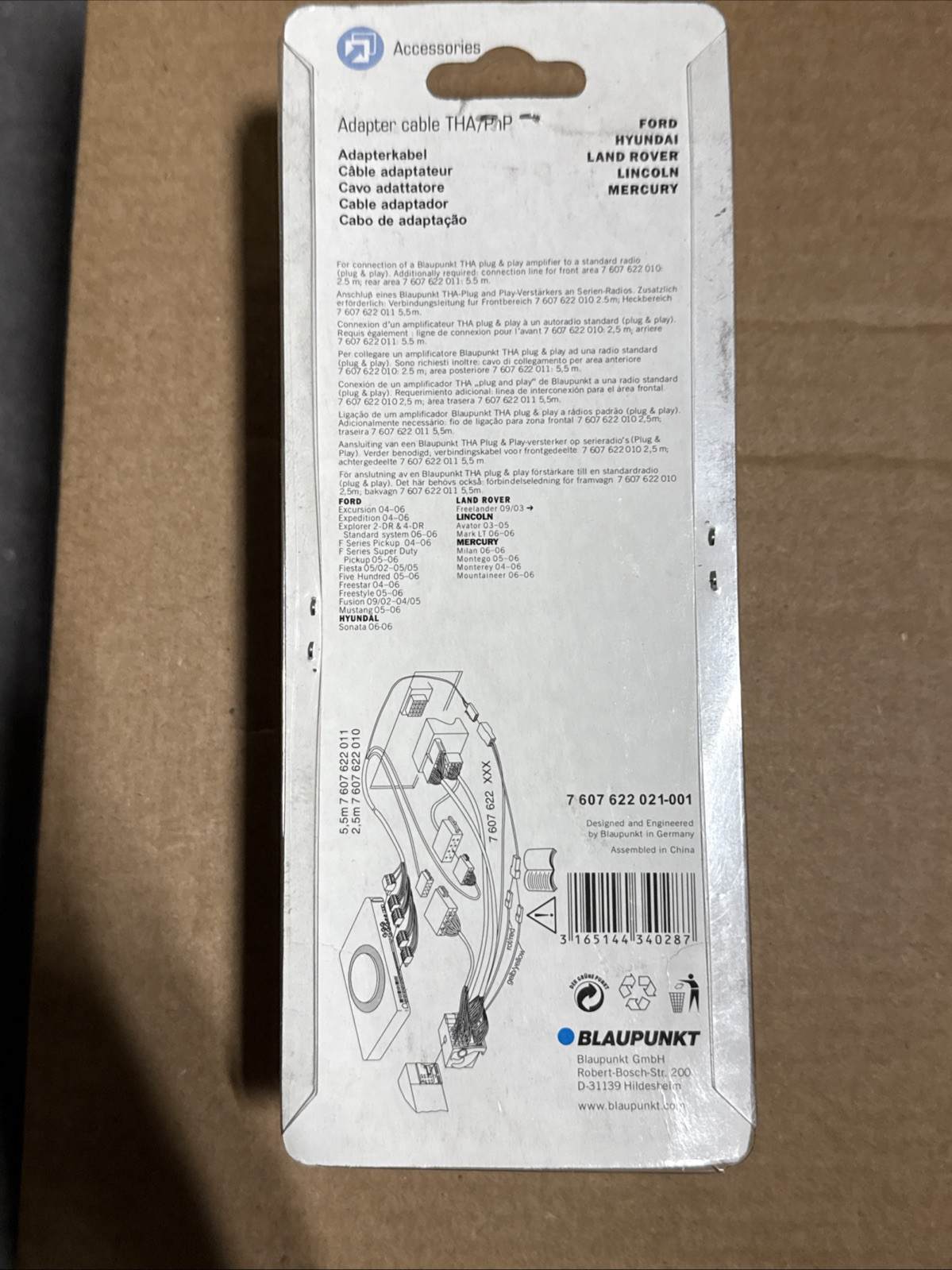 BLAUPUNKT 7607622021-001 Adapter Cable THA/PnP For Ford Hyundai Lincoln Mercury
