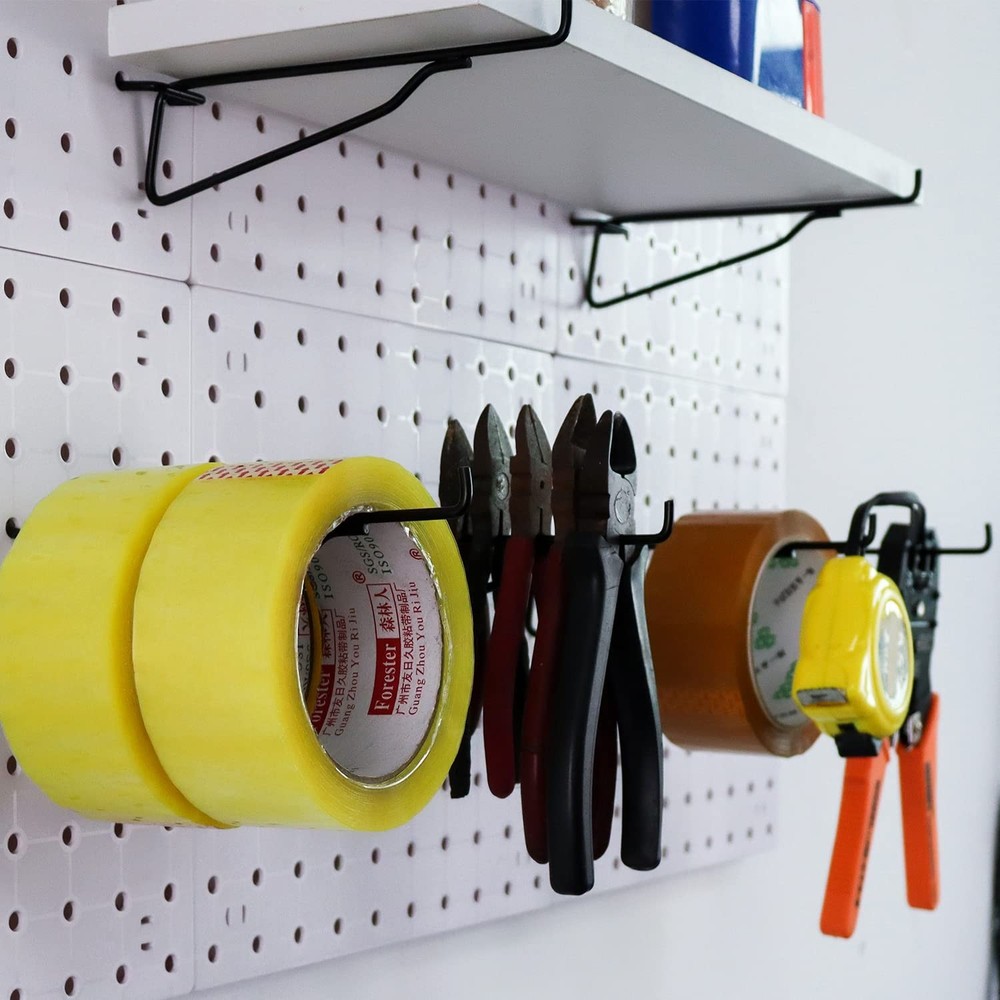 8 Pcs Black Pegboard Shelf Brackets, Hooks, Fits 1/4 Pegboard, Organizer