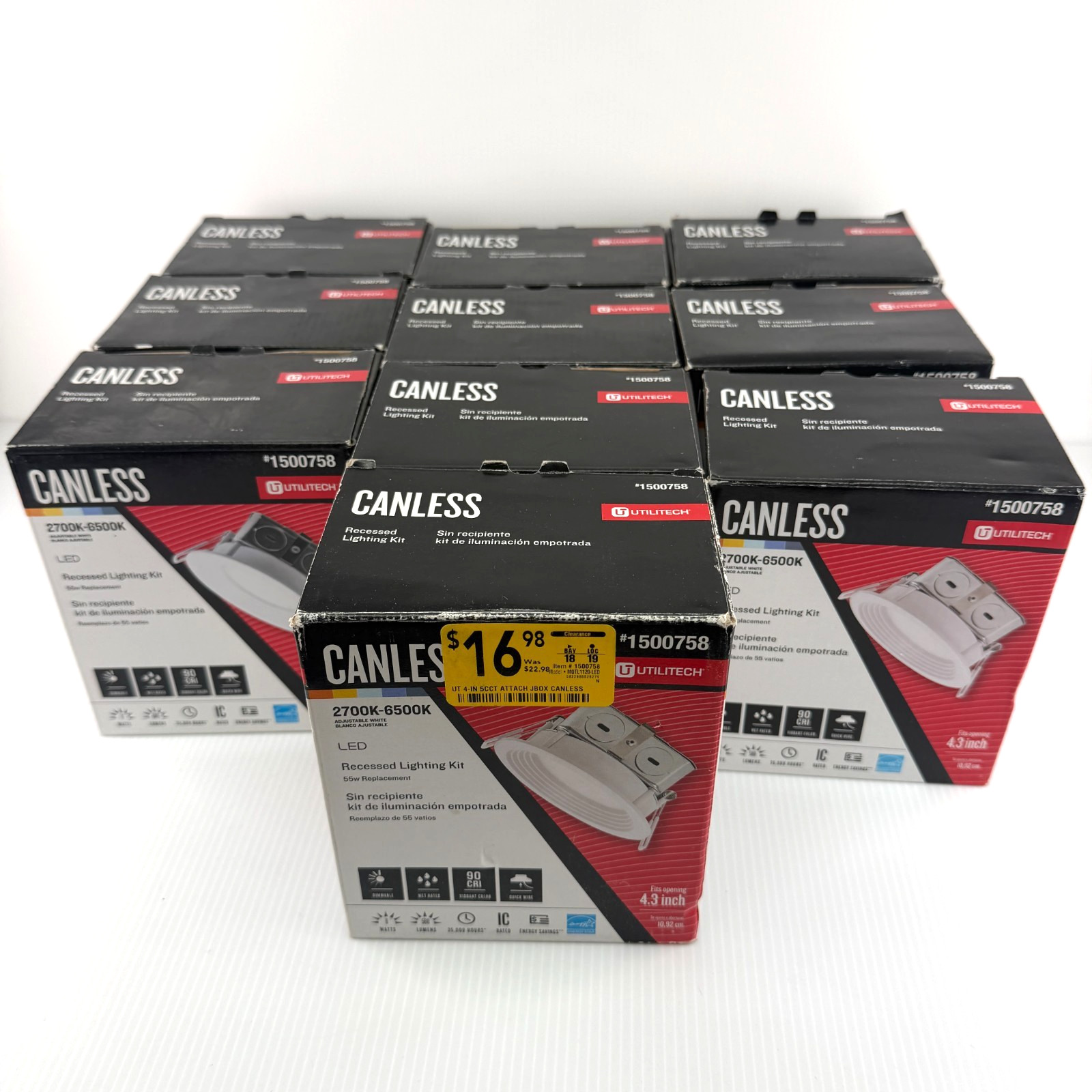 Lot 10 Utilitech Canless Recessed Lighting Kit 1500758 LED Adjustable White 4.3"