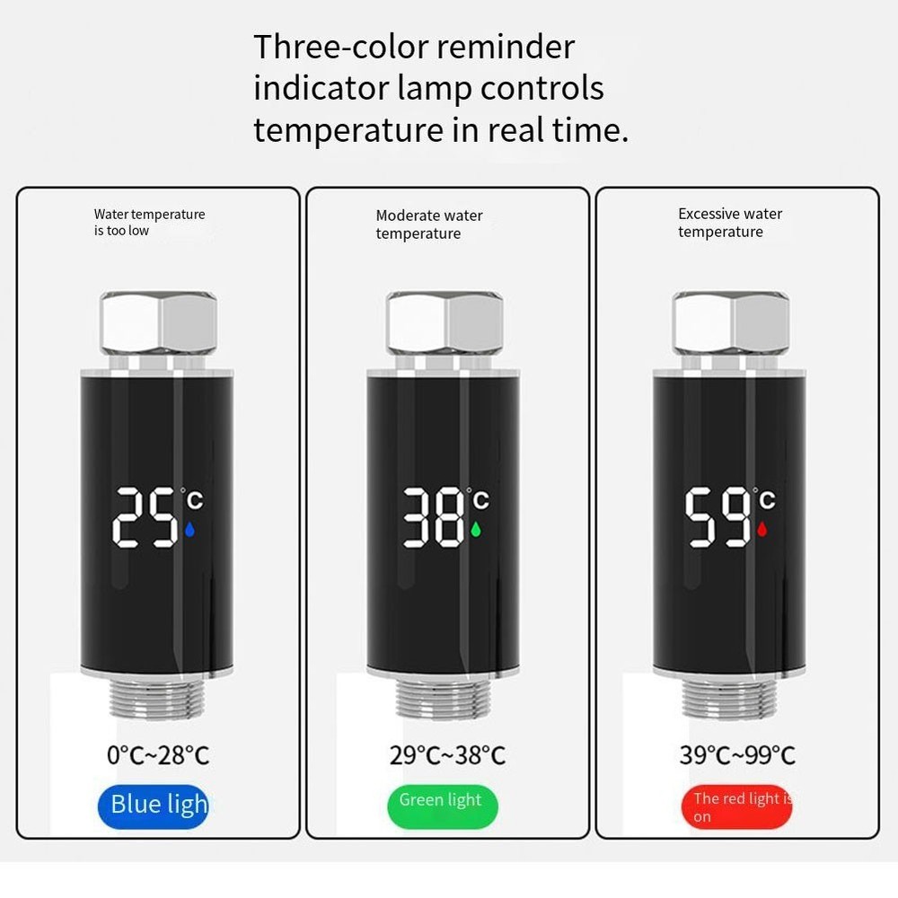 Color-Coded Indicator Digital Display Shower Head Water Temperature Meter