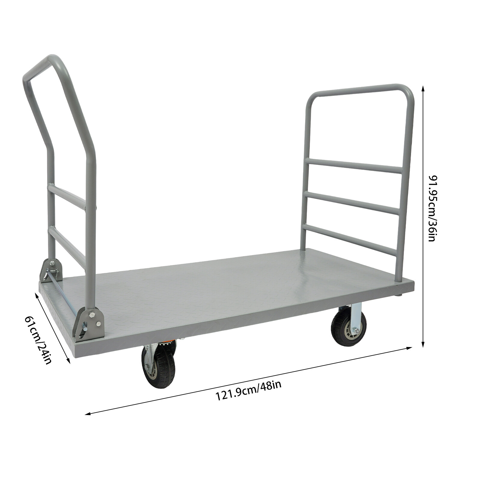 2000lbs Steel Platform Truck 48x24x36" Hand Push Flat Cart 2 Casters w/ Brake US