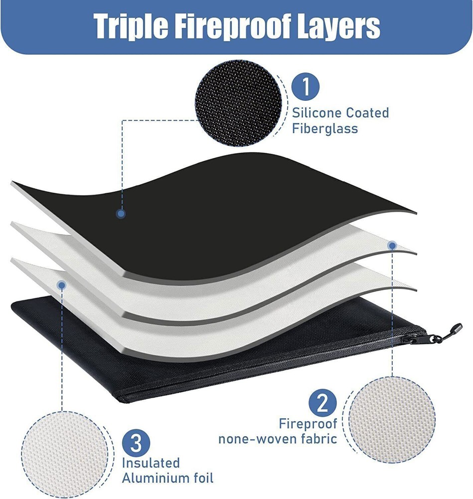 2000℉ Fire Proof Money Bag Fireproof Document Pouch Waterproof Safe Cash Large