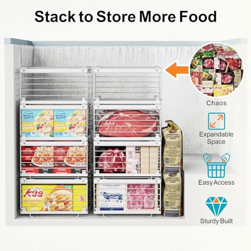 4 Pack Freezer Organizer Bins, Adjustable Wire Baskets for 10 to 4 Pack White