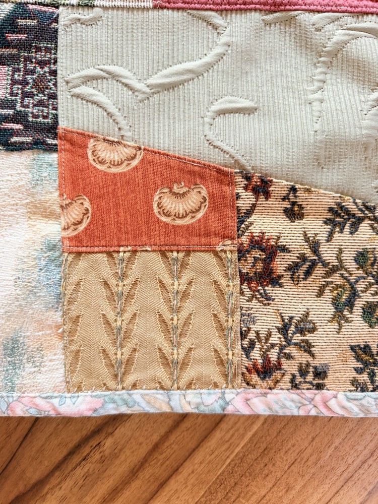 Vintage Crazy Quilt Patchwork Handmade Multi-Texture Boho 48" x 68" Eclectic