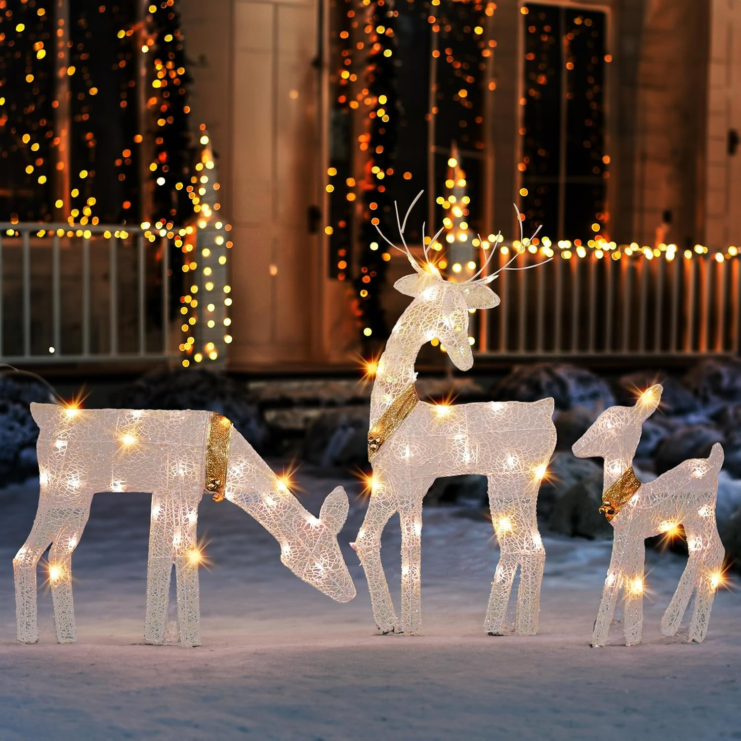 Dazzle Bright Christmas Outdoor Decoration, 3-Piece Lighted 2D Reindeer Family w
