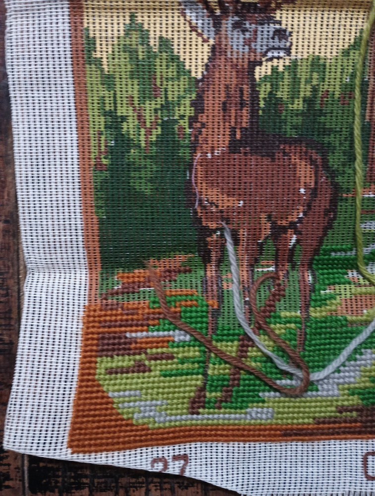 Denmark Ooe Needlework Canvas Deer Kit Wool Started
