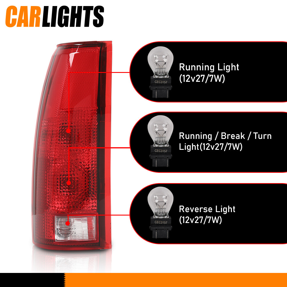 Set of 2 Tail Light Fit For 88-98 Chevy K1500 Silverado LH & RH w/ Bulb