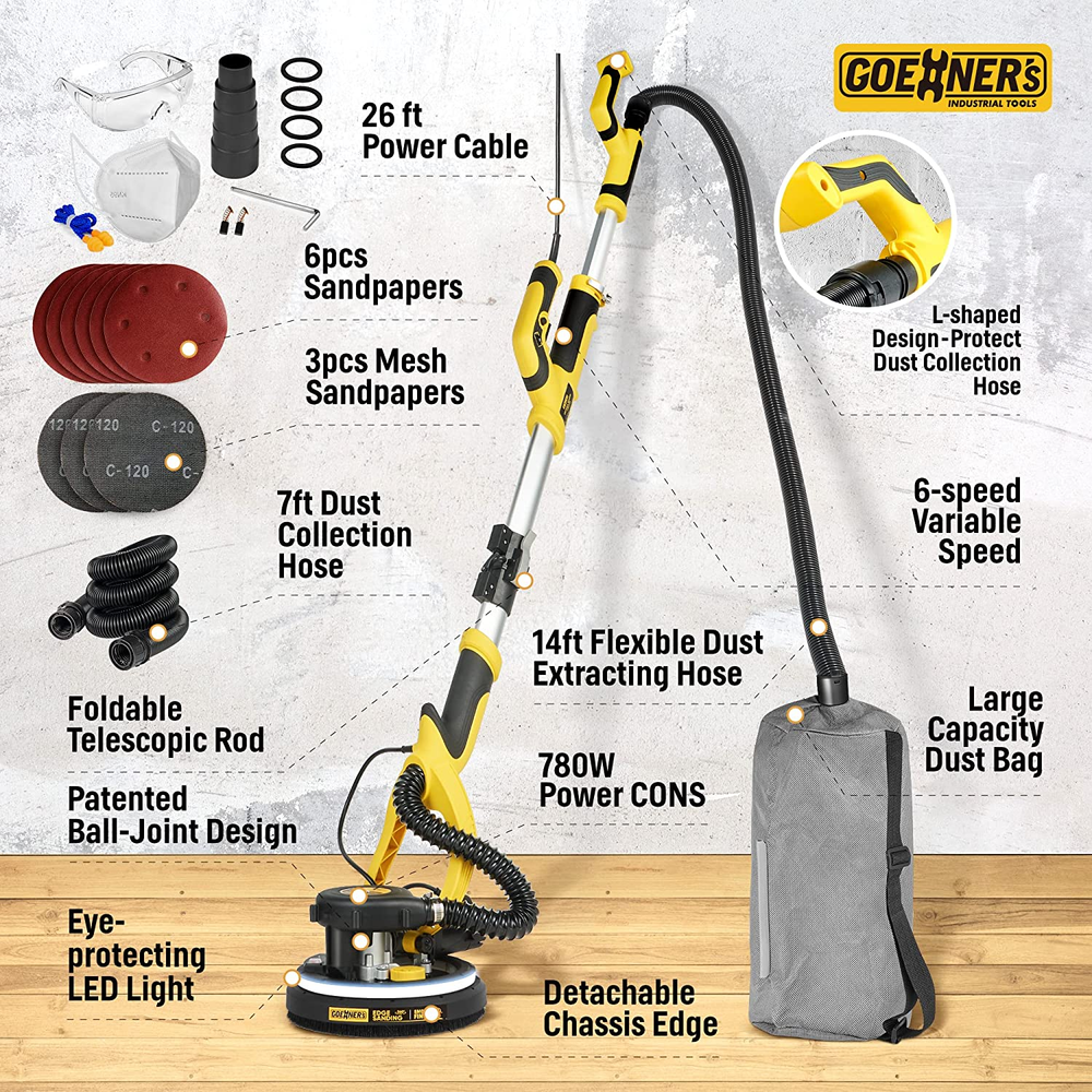Electric Drywall Sander 7 Speed Ceiling Corner Sanding Automatic Dust Removal