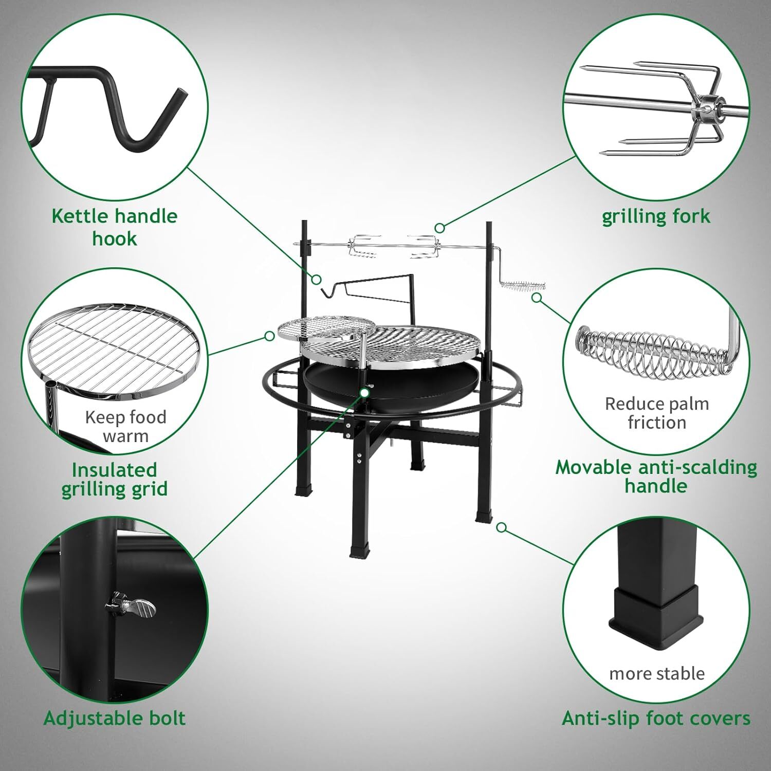 33" 2 in 1 Fire Pit w/Grills, Wood Burning Adjustable Swivel Cooking Grate BBQ