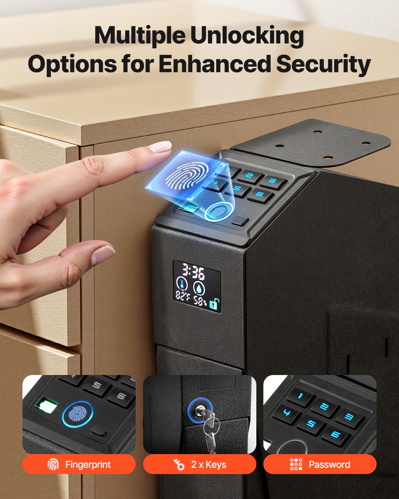 Uimoso Gun Safe Slider w/ Screen Fingerprint/Password/Key for 1 Pistol&Magazine