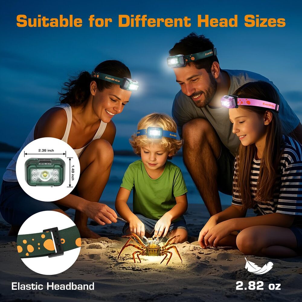 EverBrite 2 Pack Rechargeable LED Headlamp 120° Adjustable Headlight USB-C Cable