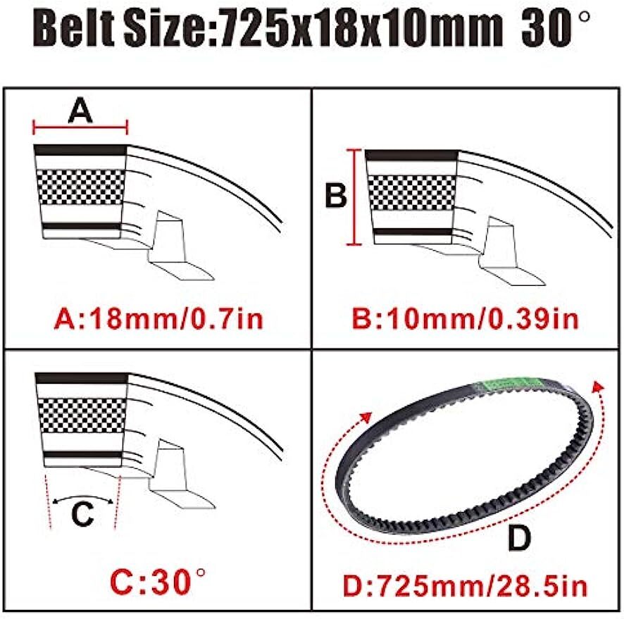 Go Kart Drive Belt 725 for Hammerhead 80T TrailMaster 6.5HP Engine 30 Series US