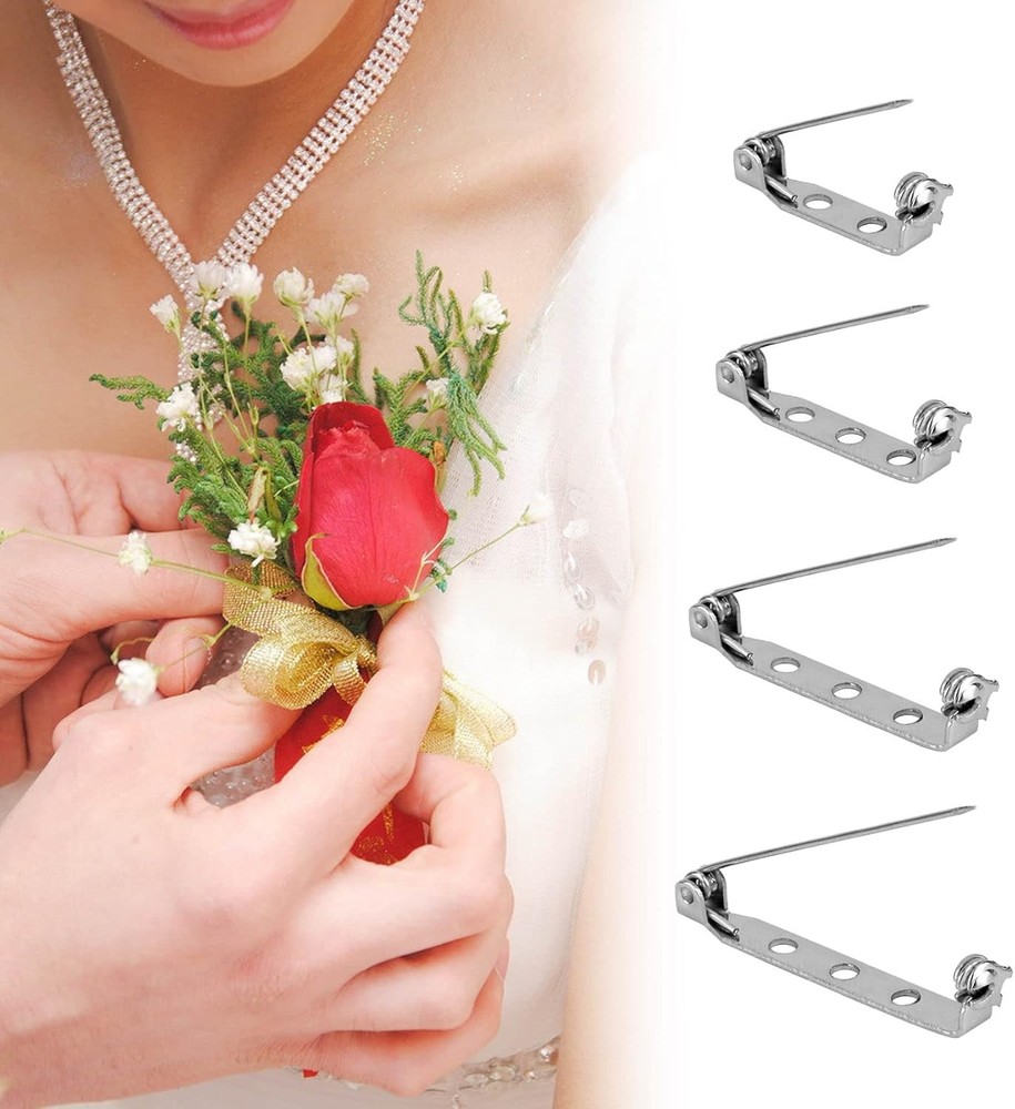 50 Pcs Brooch Pins, Silver Bar Secure Back Clasp with