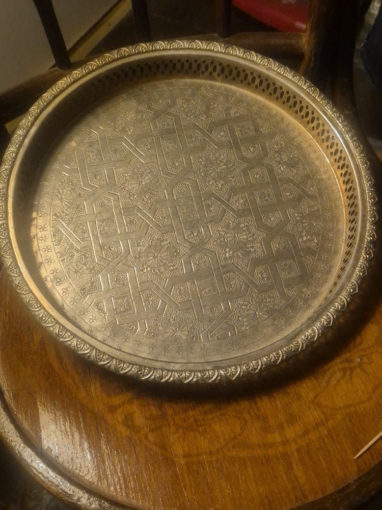 Great Hand Made Silver Moroccan Or Middle Eastern? Round Tray