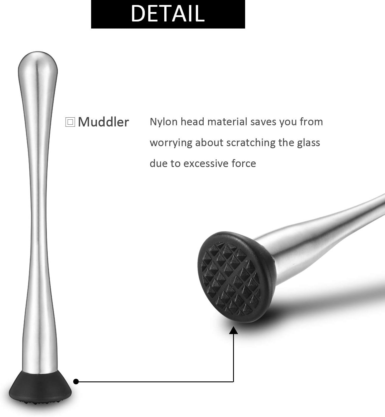 Stainless Steel Muddler for Cocktails,Mixing Spoon and Measuring Silver
