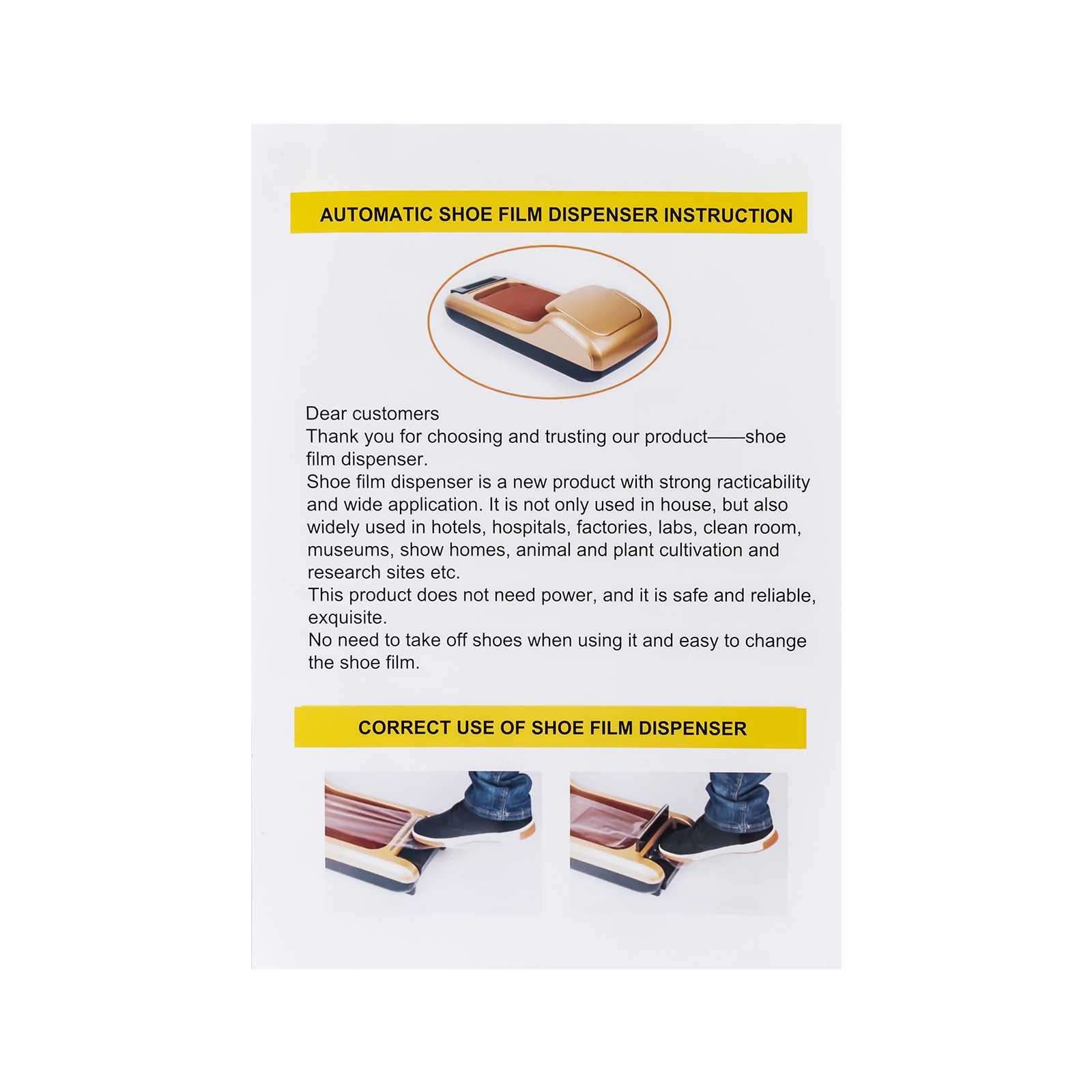 Shoe Film Machine Automatic Shoe Cover Dispenser Step-on 1 Roll of Film Portable