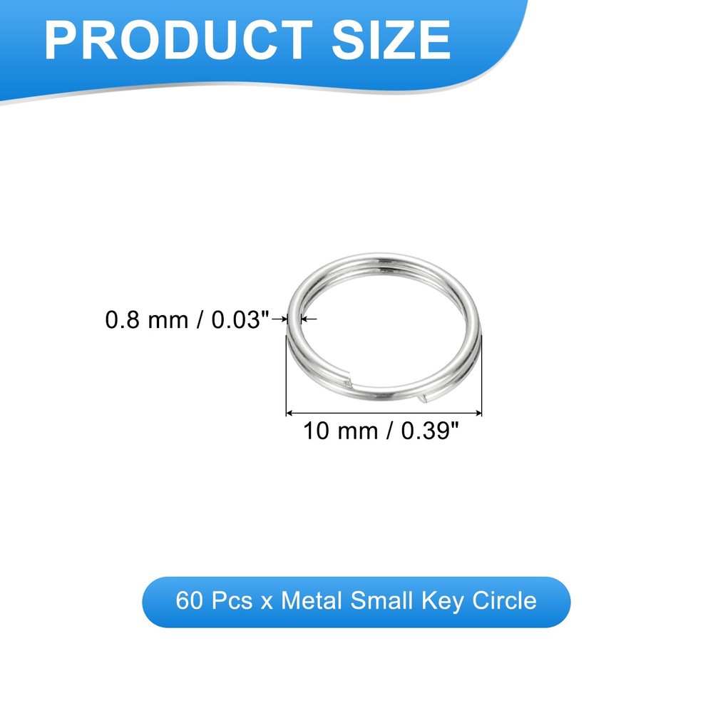 Round Split Ring, 60 Pcs 10 mm Small Split Ring with Double Loops Silver