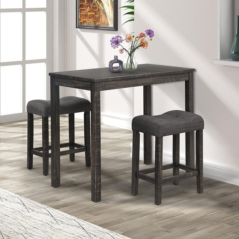 Counter Height Dining Set W/ Button Tufted Stools Upholstered Soft Fabric New