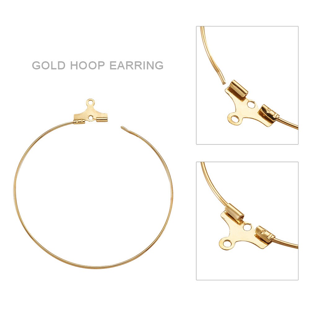 50pcs Golden 40mm Round Beading Hoop Earring Finding Brass Earring Hooks Finding