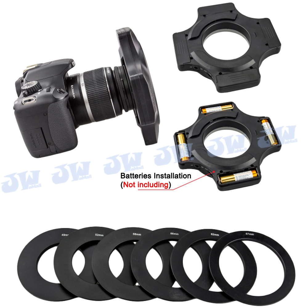 Universal LED Macro Flash Ring Light for Camera Lens, 6pcs Filter Thread Adapter