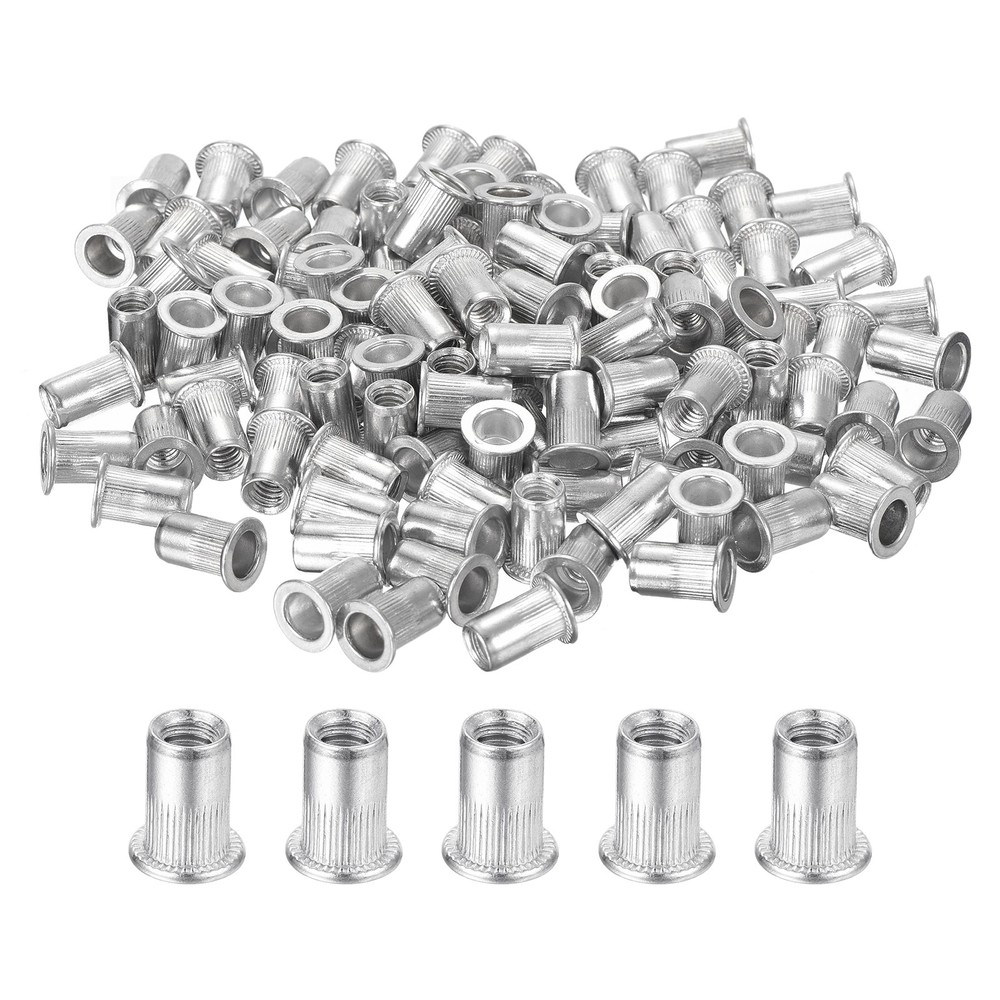 120Pcs Rivet Nuts Flat Head, 1/4 Aluminum Alloy Thread