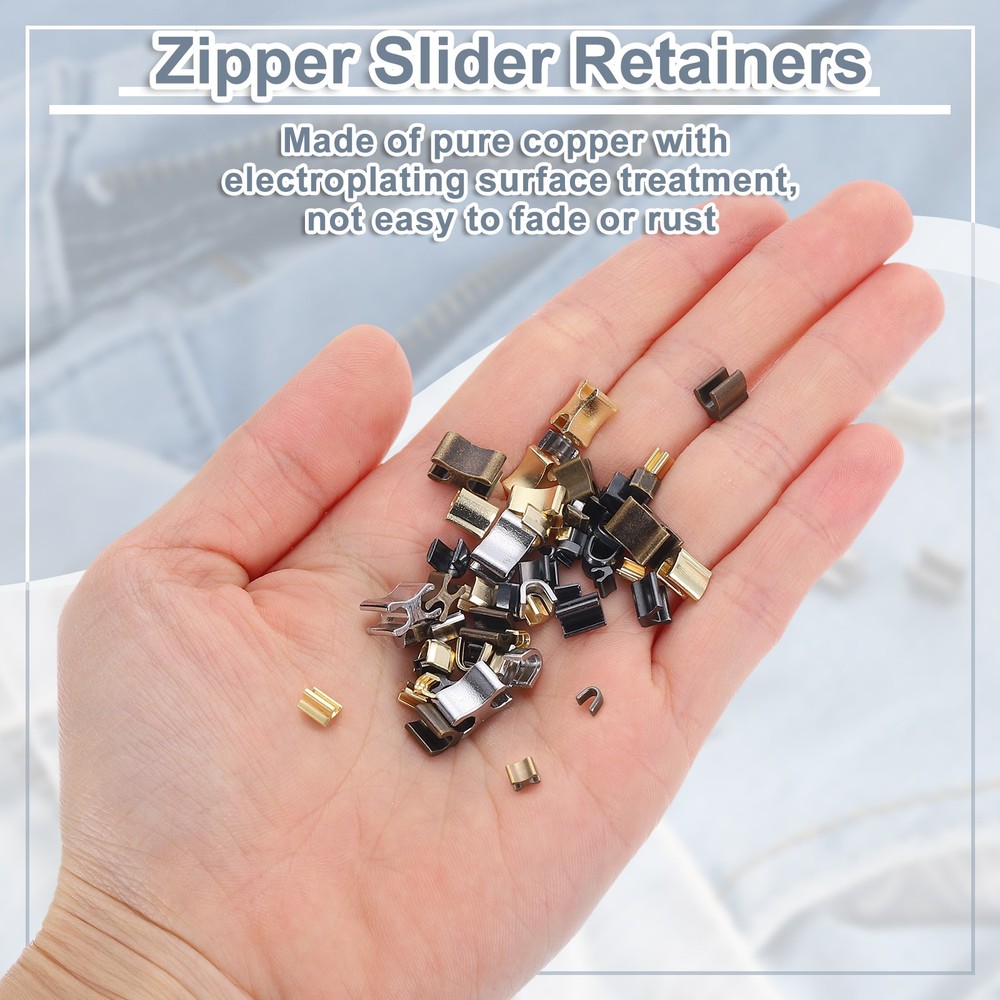 10Set Zipper Slider Retainers, Top Stopper & Bottom Stops, Ancient Color