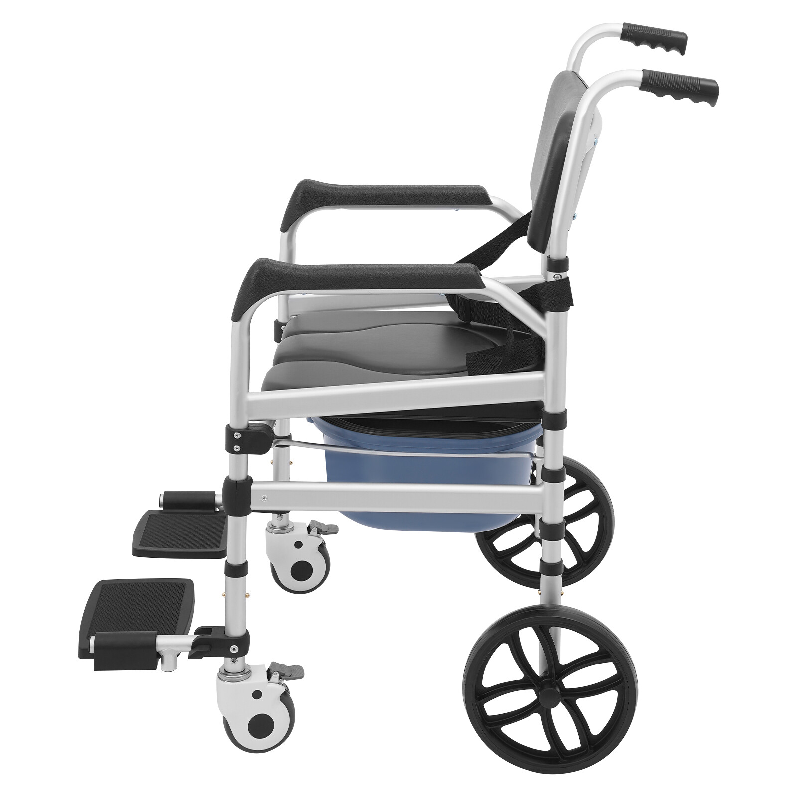 Foldable Shower Rolling Chair Adjustable Seat Folding Bath Wheelchair w/ Wheels