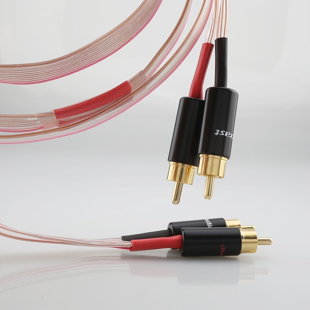 Pair OCC Copper Signal RCA Flat Cable Gold Plated Plug Interconnect RCA Cable