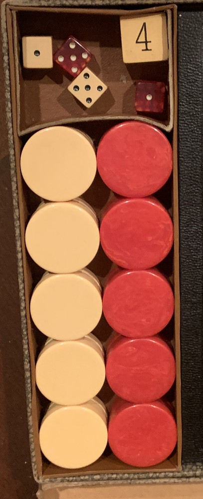 30 Vintage Red & Yellow Bakelite Backgammon Pieces + Dice