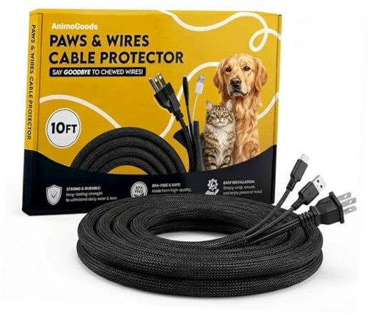 Cord Cover for Pets (10ft, 1/2 inch Split) - Durable PET Cable Protector Black