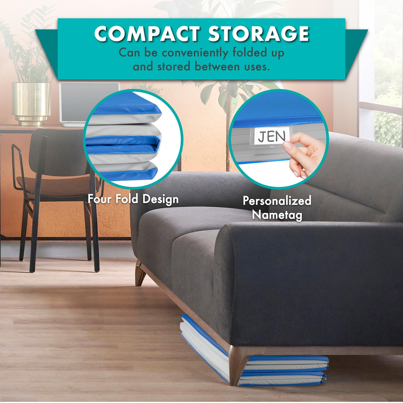 Four-Fold Rest Mat, 1-inch Thick Sleeping Mats for , Foam Foldable Cushion fo...