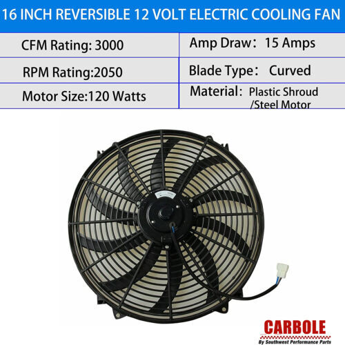 16Inch Electric Radiator Cooling Fan Thermostat Kit 3500 CFM Reversible Push 12V