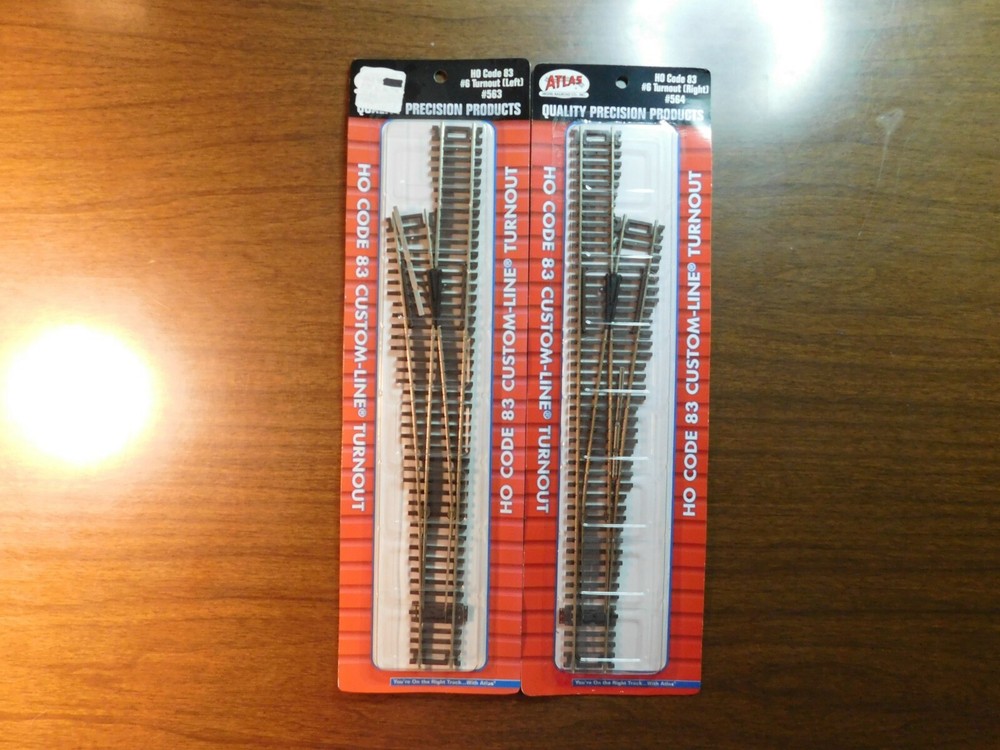 ATLAS CUSTOM-LINE HO SCALE CODE 83 #6 RIGHT & LEFT HAND TURNOUTS #564 & #563