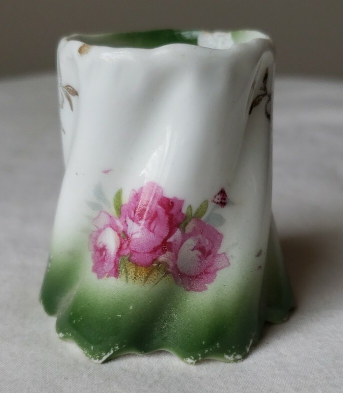 Antique Ceramic Pin Cup Holder Roses