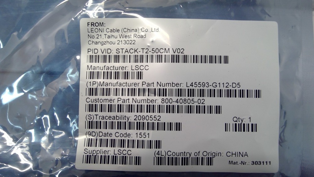 NEW Cisco STACK-T2-50CM V01 Stacking Cable, 50CM / 800-40805-01