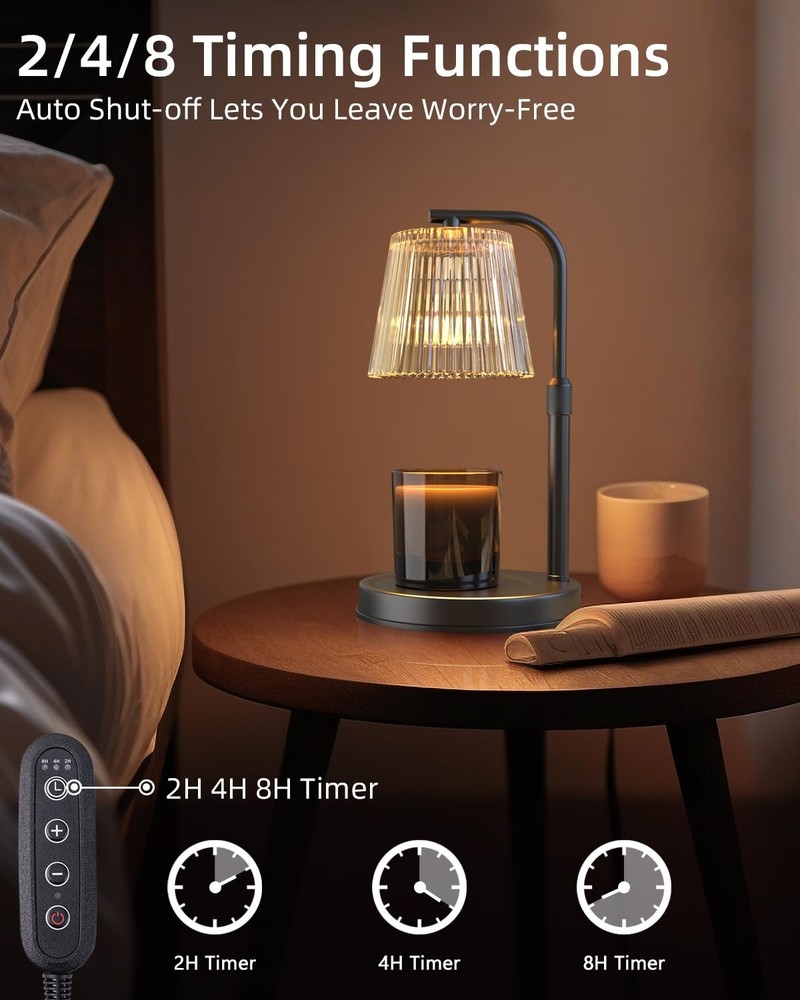 Candle Warmer Lamp Adjustable Height 6" Timer Dimmable - Safe Wax Melter