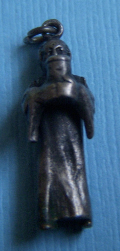 Vintage monk holding drink silver charm