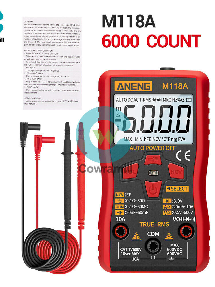 Digital Multimeter AC DC Voltmeter Ammeter Ohmmeter Volt Tester Meter M118A