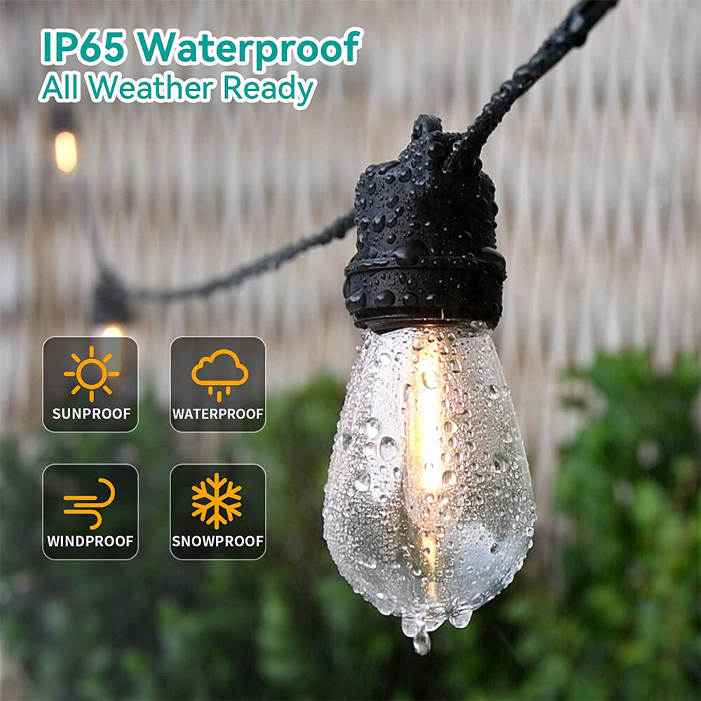 48FT Outdoor LED String Light IP65 S14 Edison Bulb Remote Dimmer Timer Garden US