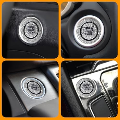 2 Pcs Car Bling Crystal Rhinestone Engine Start Button Decals, Key White