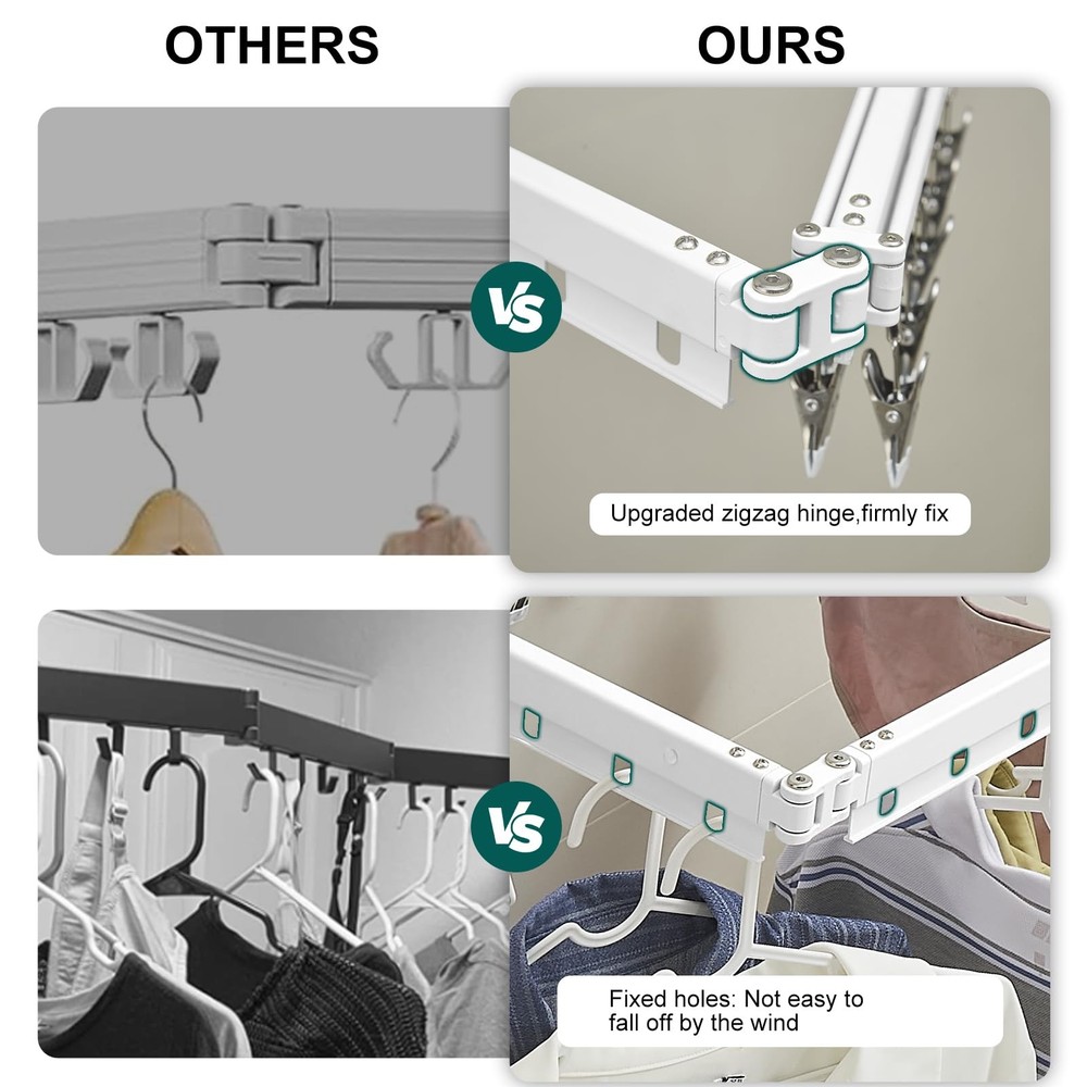 White 51" Clothes Drying Rack Retractable Foldable Wall Mounted, Tri-Fold Spa...