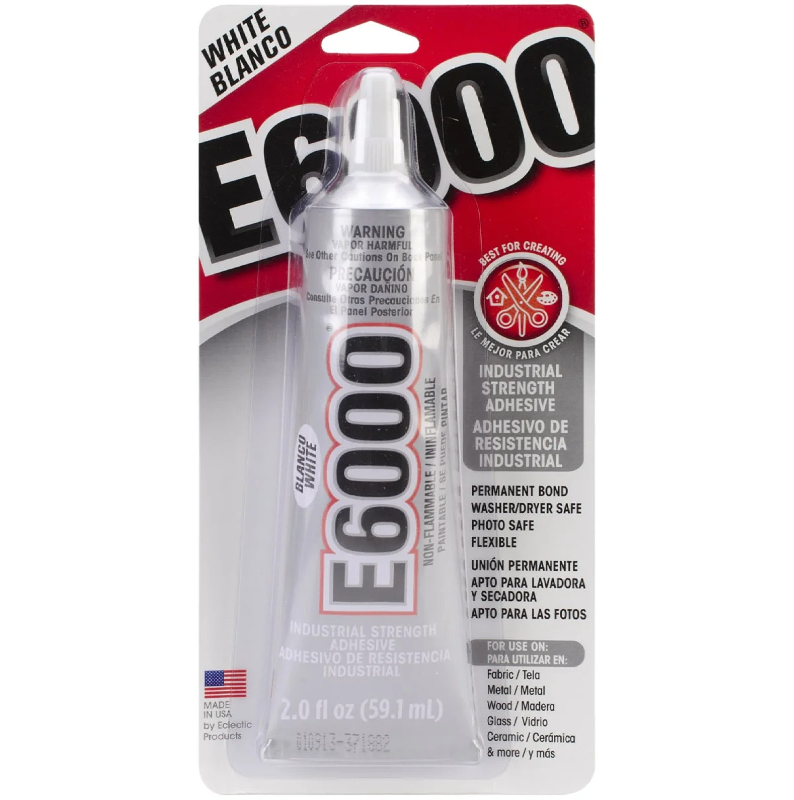Eclectic E6000 Adhesive Glue, Industrial Strength, White, 800444, 2 fl. oz.
