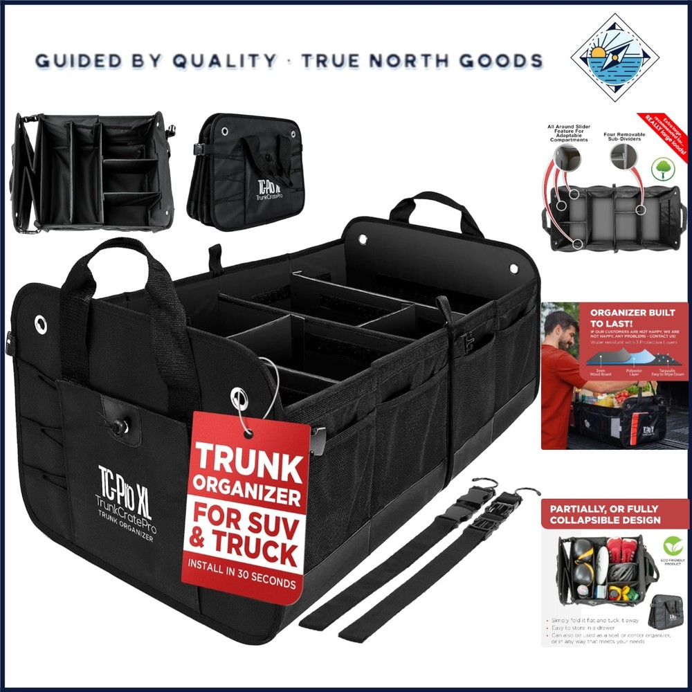 Versatile Car Storage Organizer with Adjustable Compartments and Securing Straps