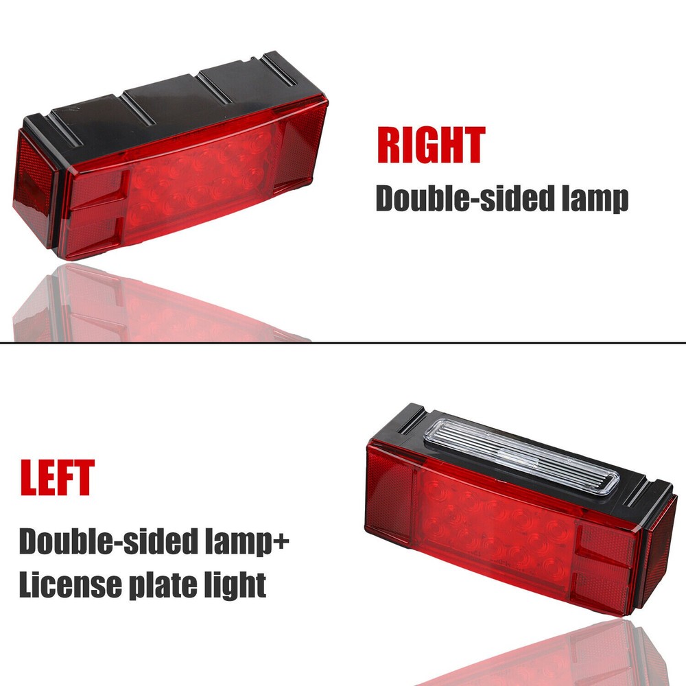Left+Right LED Waterproof Red Trailer Boat Rectangle Stud Stop Turn Tail Lights