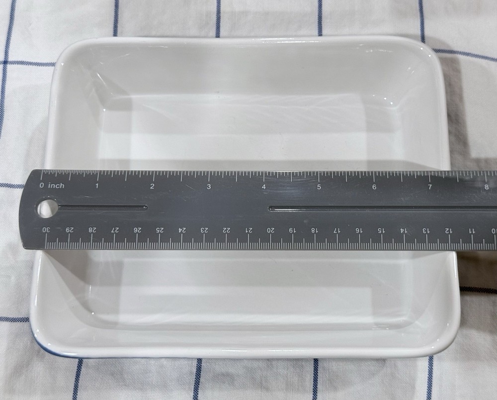 Vintage Blue Ribbed Rectangular Stoneware Baking Dish 7.5" Japan