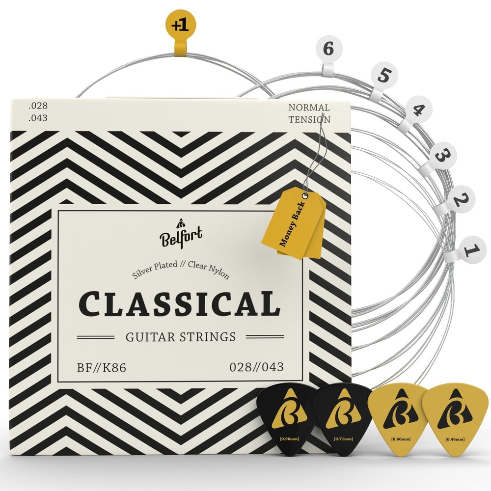 Belfort Classical Guitar Strings Nylon - Classical Nylon Strings Coated in Si...