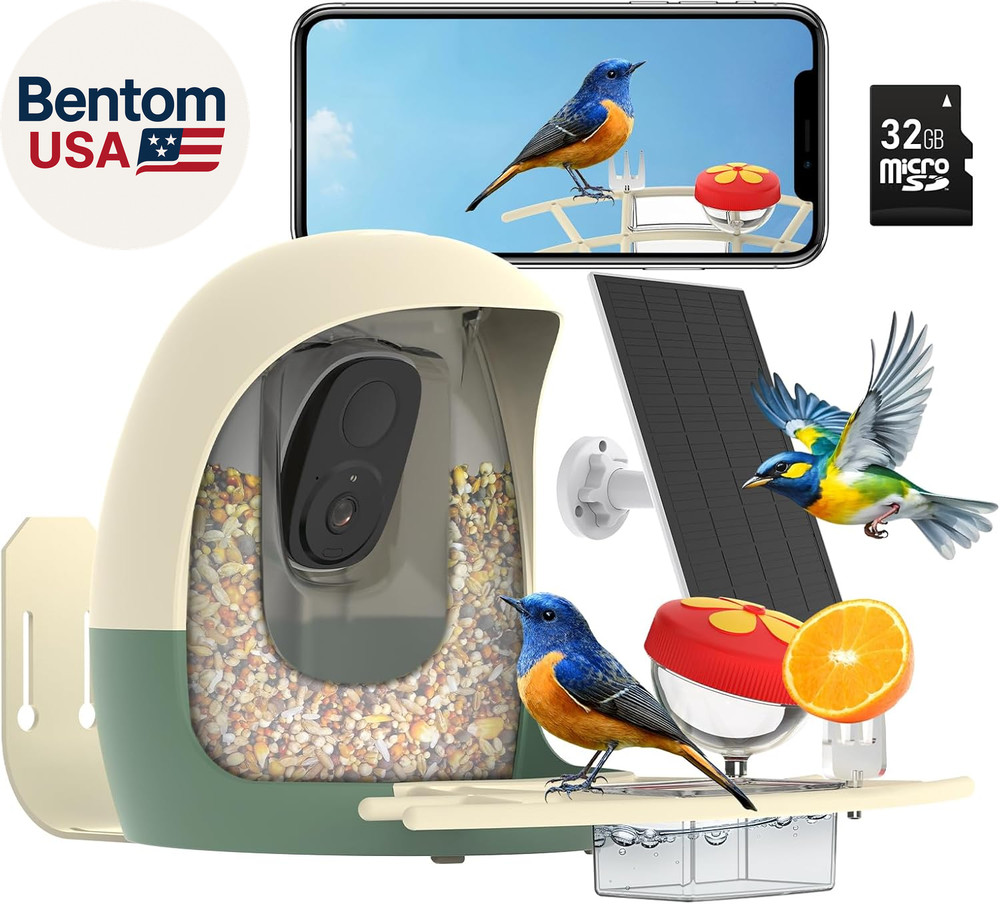 Bird Feeder with Camera Solar Powered, Smart Bird Feeder with AI Identify, 2K HD